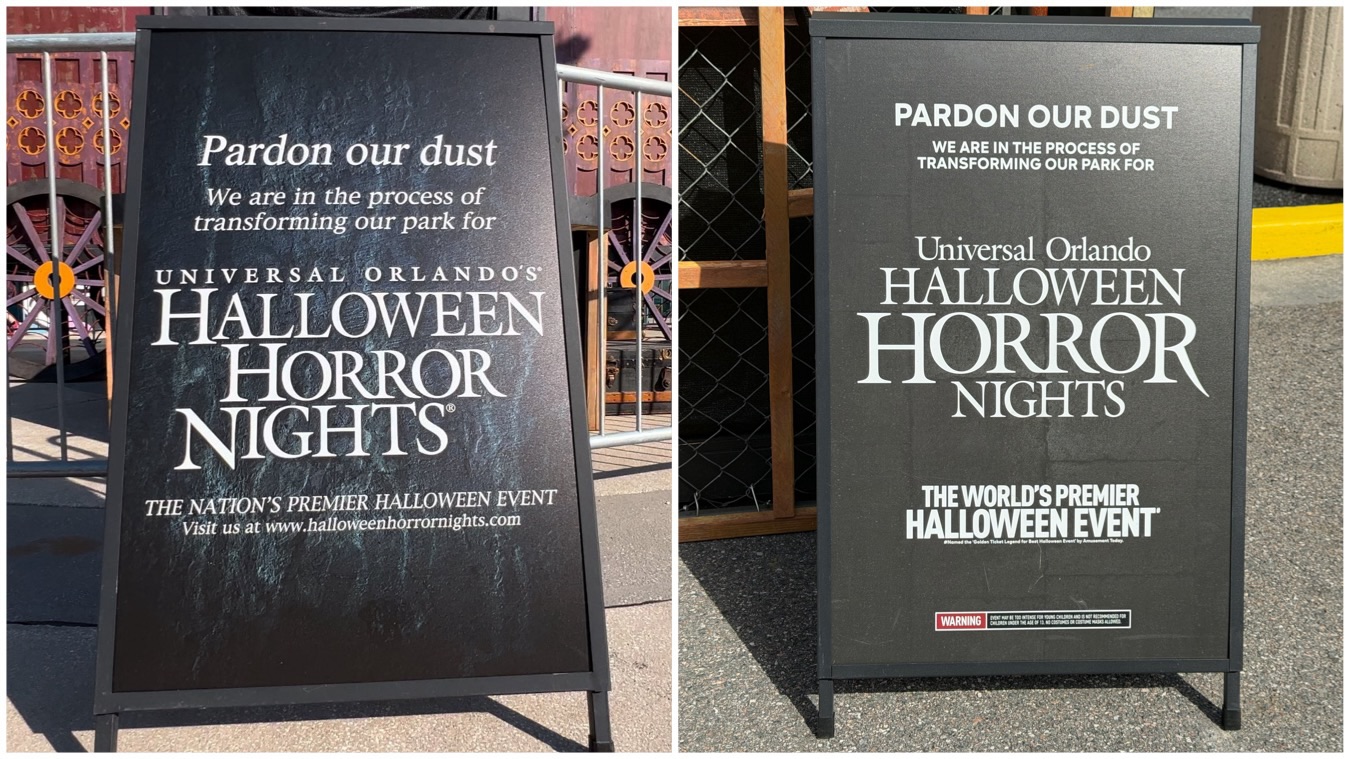 The @horrornightsorl “pardon our dust” signs have been upgraded! Formerly The Nation’s Premier Halloween Event, but now, The World’s Premier Halloween Event! Taking the whole galaxy next! #hhnforever #horrornights #hhn35 @universalorlando